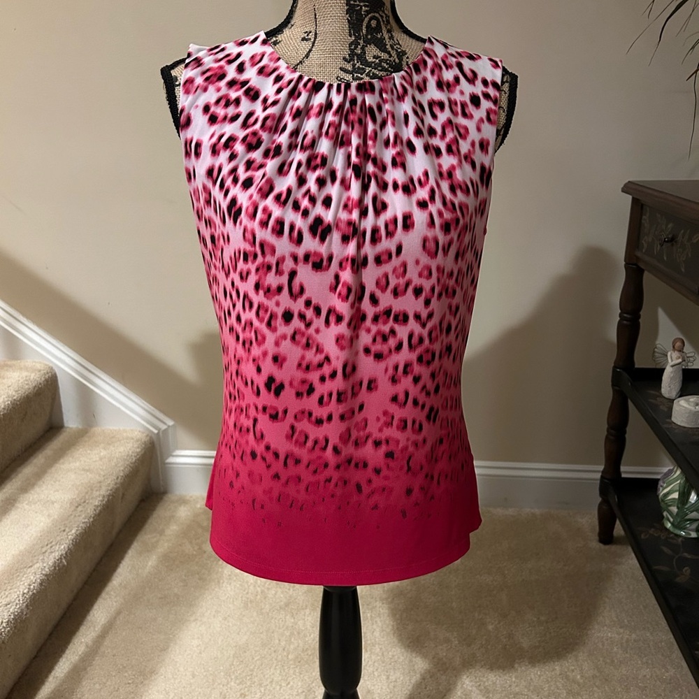 Calvin Klein Pink and Black Leopard Print Blouse